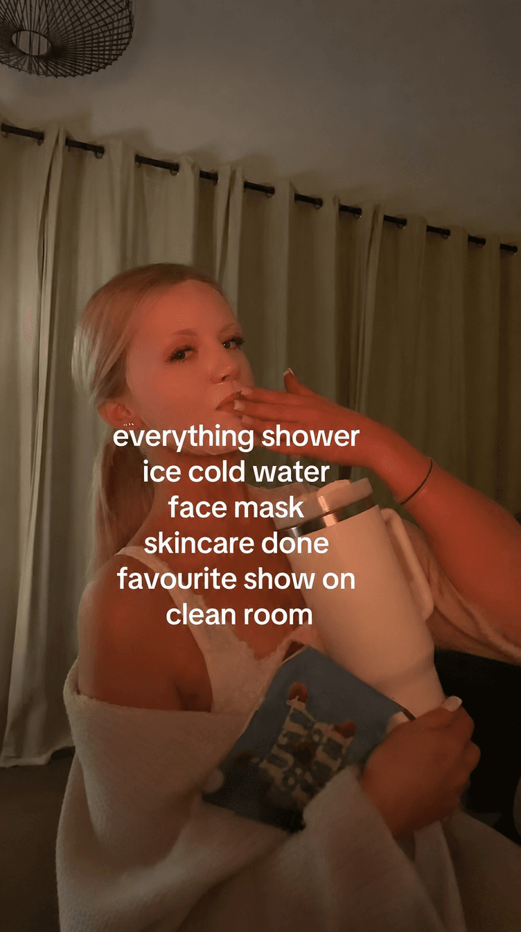 A creator walking through a routine in a short-form video.